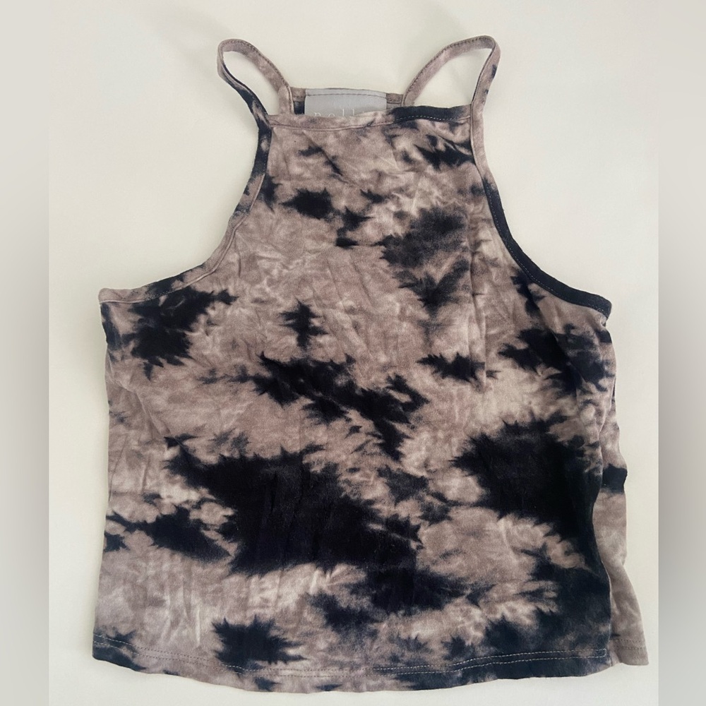 Navy blue and lavender purple tie-dye style racer back crop top from Nollie